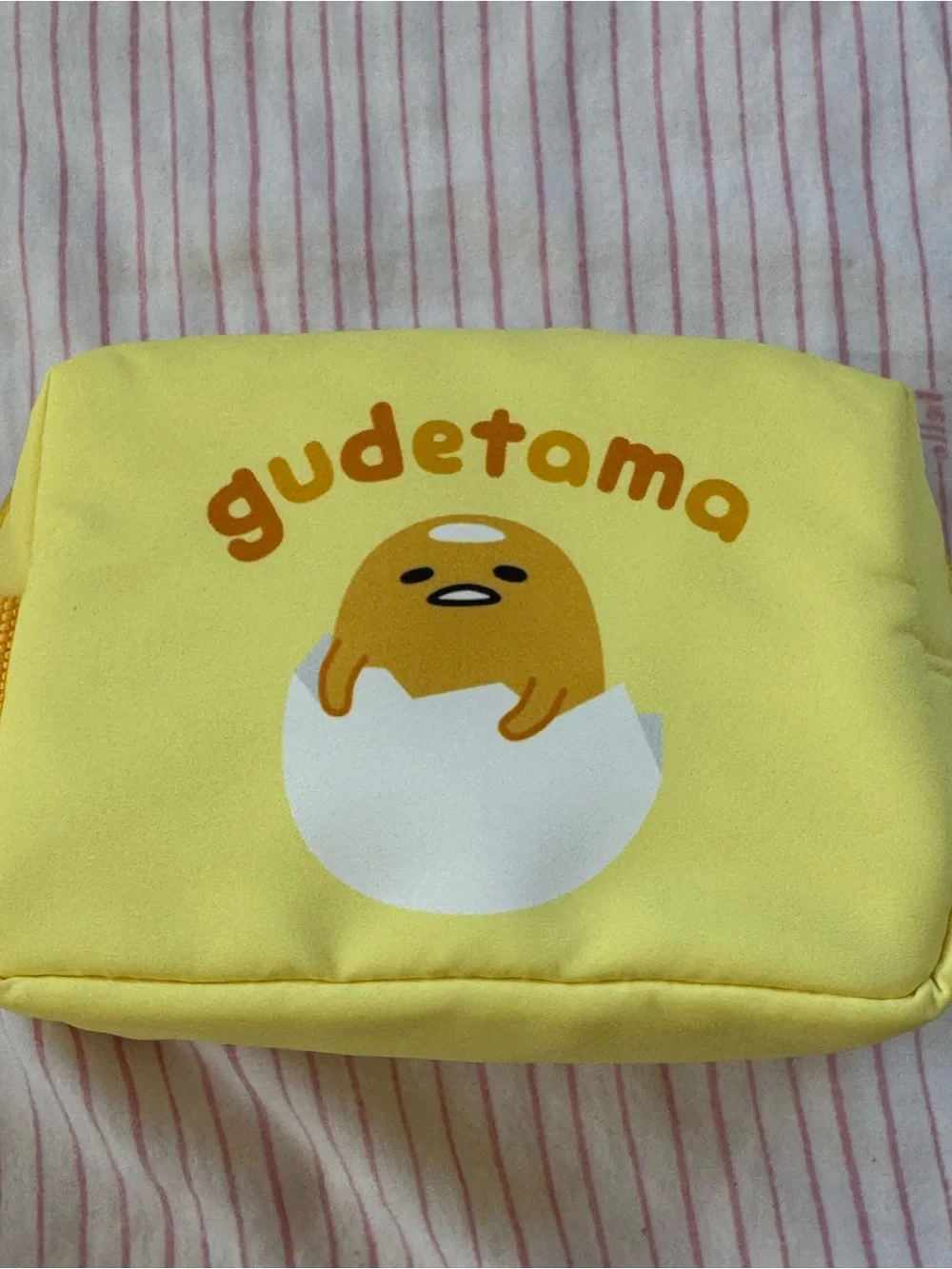 Sanrio Gudetama Lazy Egg Yellow Kids Cosmetic Zippered Pouch Travel Bag Tote NWT